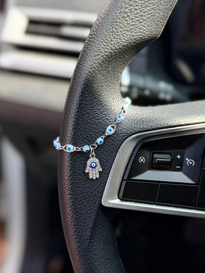 1pc Silver Devil's Eye Steering Wheel Decor, Personalized Steering Wheel Accessory, Car Interior Decoration