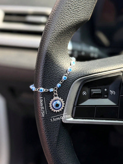 1pc Silver Devil's Eye Steering Wheel Decor, Personalized Steering Wheel Accessory, Car Interior Decoration