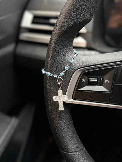 1pc Silver Devil's Eye Steering Wheel Decor, Personalized Steering Wheel Accessory, Car Interior Decoration