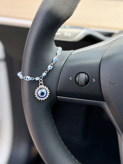 1pc Silver Devil's Eye Steering Wheel Decor, Personalized Steering Wheel Accessory, Car Interior Decoration