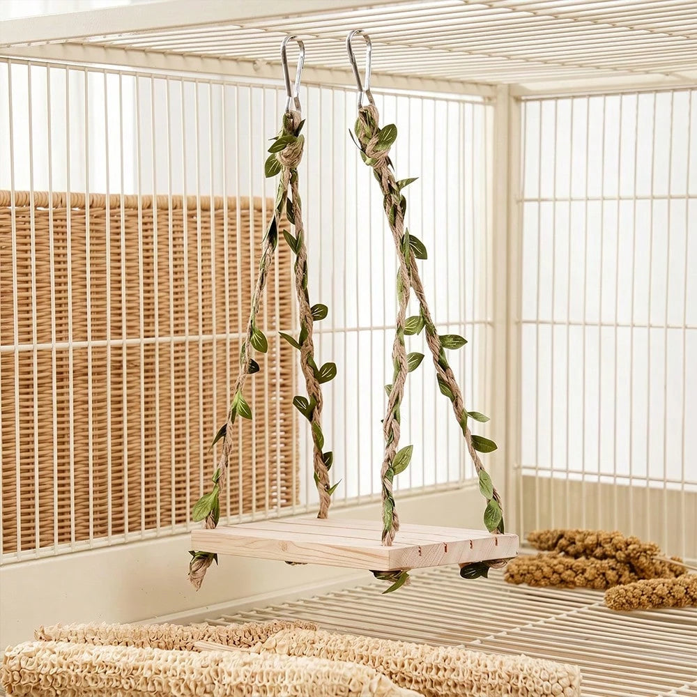 1pc Simulated Vine Hammock Wooden Parrot Swing Chewable Bird Toy, Fun Bird Perch, Suitable For Hamsters, Budgies And Lovebirds, Bird Cage Accessories And Cage Decor, Small Pet Hammock Toy