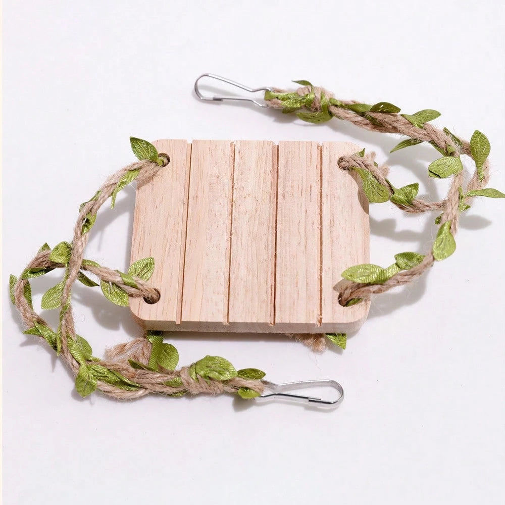 1pc Simulated Vine Hammock Wooden Parrot Swing Chewable Bird Toy, Fun Bird Perch, Suitable For Hamsters, Budgies And Lovebirds, Bird Cage Accessories And Cage Decor, Small Pet Hammock Toy