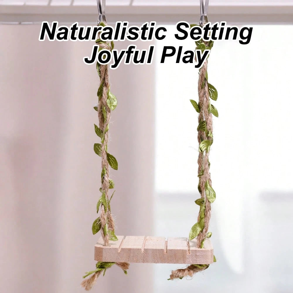 1pc Simulated Vine Hammock Wooden Parrot Swing Chewable Bird Toy, Fun Bird Perch, Suitable For Hamsters, Budgies And Lovebirds, Bird Cage Accessories And Cage Decor, Small Pet Hammock Toy