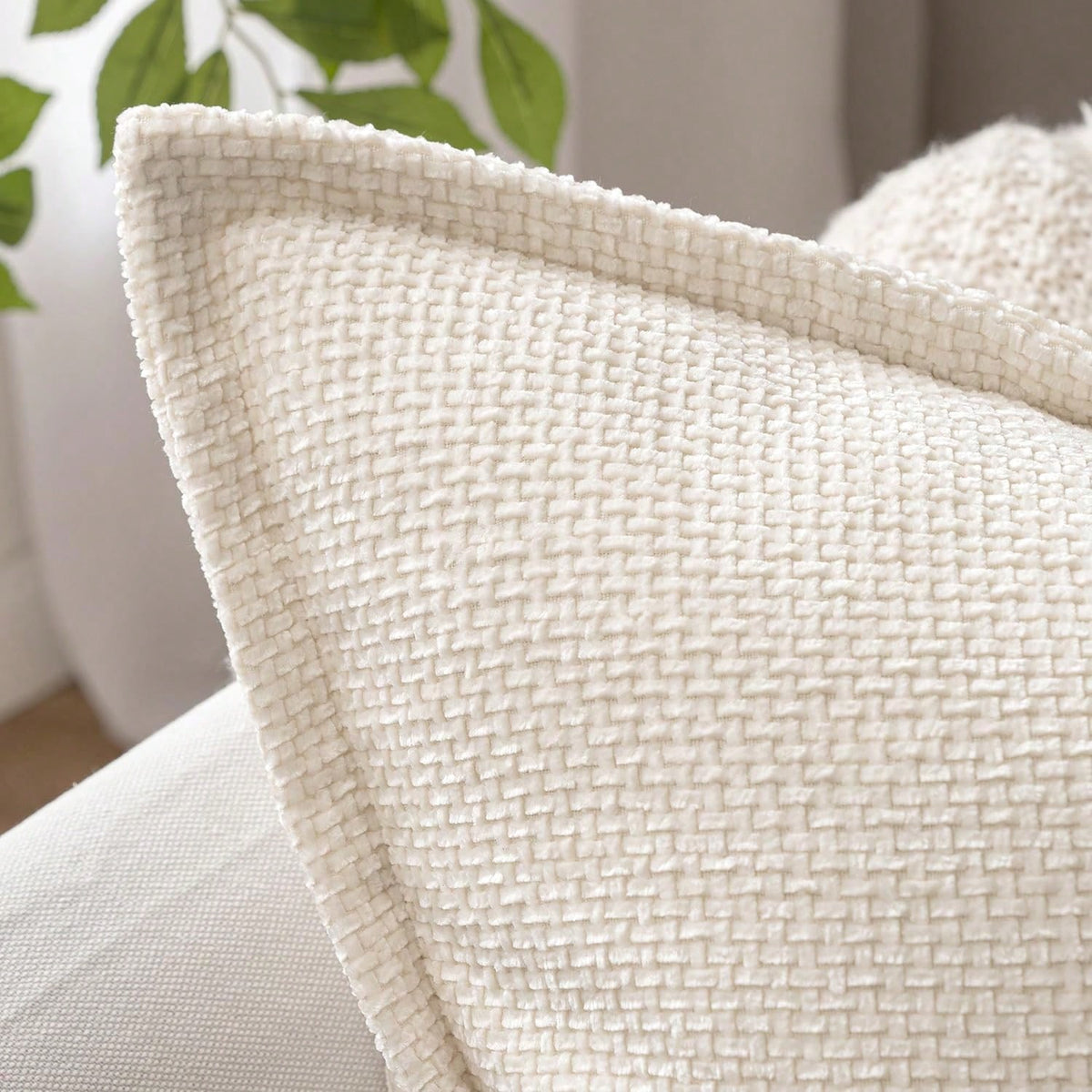 1pc Soft Chenille Cross Texture Pattern Throw Pillow Cover With Wide Trim, Farmhouse Cushion Cover For Home Decor, Sofa, Bedroom, Living Room