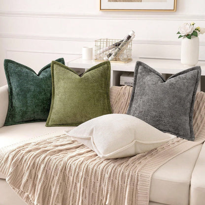 1pc Soft Chenille Cross Texture Pattern Throw Pillow Cover With Wide Trim, Farmhouse Cushion Cover For Home Decor, Sofa, Bedroom, Living Room