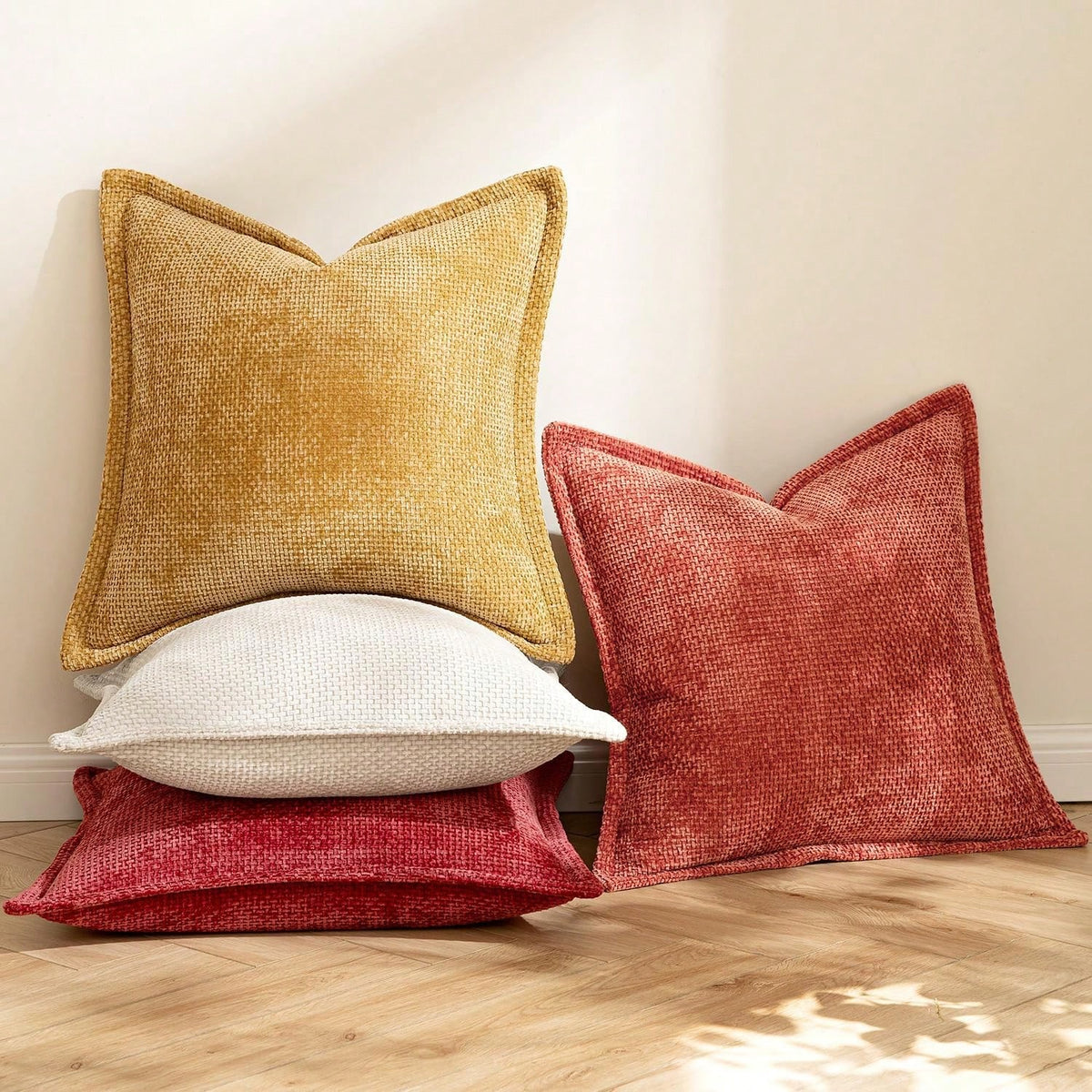 1pc Soft Chenille Cross Texture Pattern Throw Pillow Cover With Wide Trim, Farmhouse Cushion Cover For Home Decor, Sofa, Bedroom, Living Room