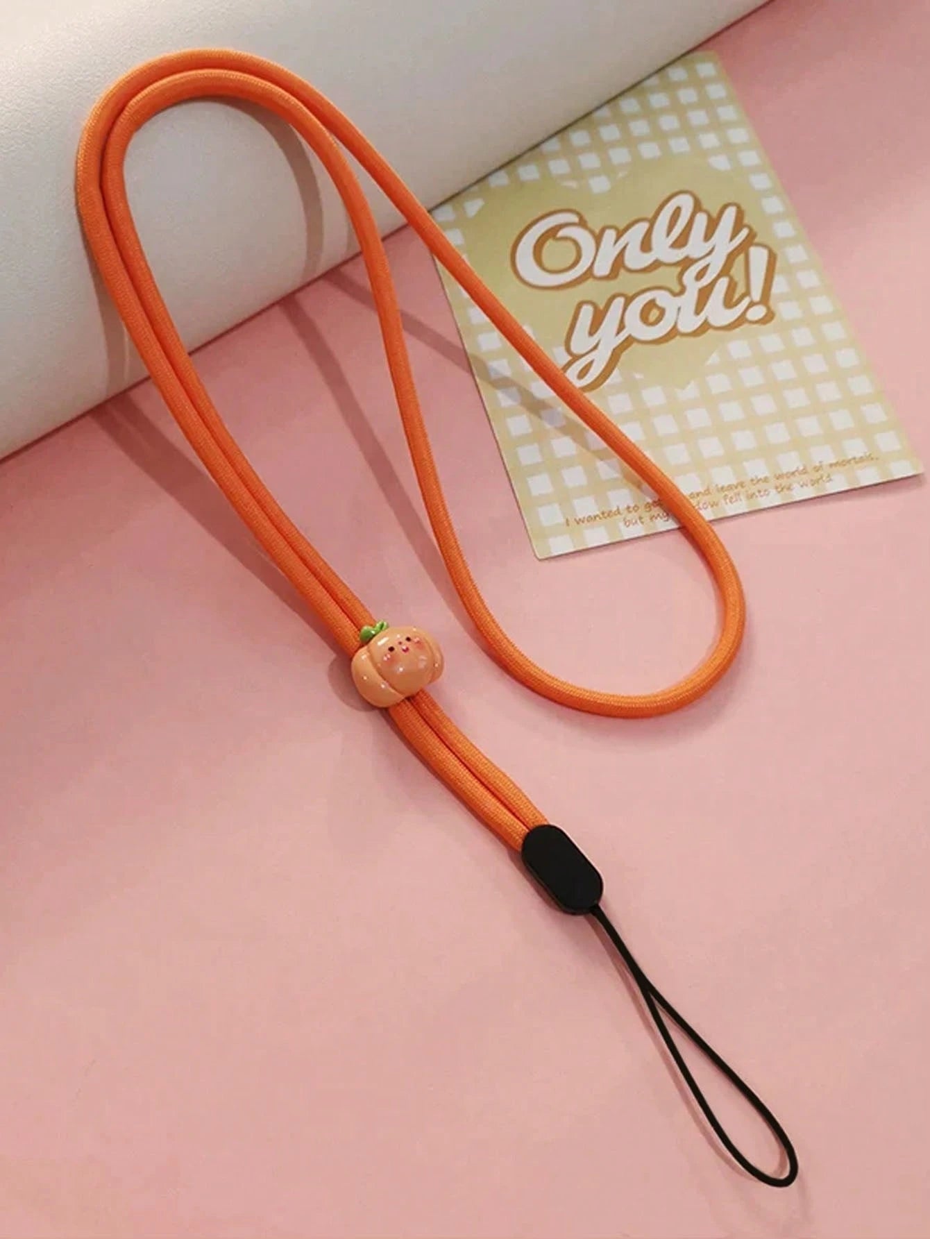 1pc Solid Color Nylon Thin Phone Wrist Lanyard, Cute 3D Resin Cartoon Vegetable Fruit Decor Anti-Lost Wrist Strap, Suitable For Daily Matching As Keychain, Bag Pendant Accessory