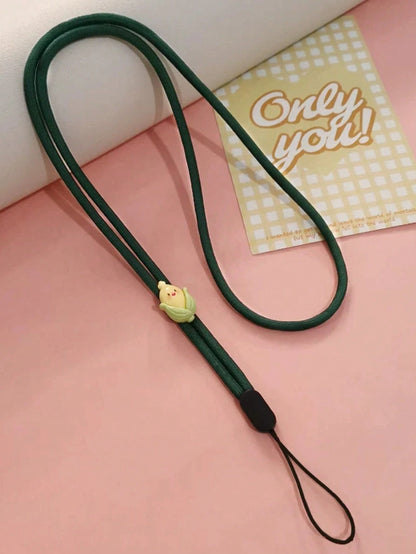 1pc Solid Color Nylon Thin Phone Wrist Lanyard, Cute 3D Resin Cartoon Vegetable Fruit Decor Anti-Lost Wrist Strap, Suitable For Daily Matching As Keychain, Bag Pendant Accessory