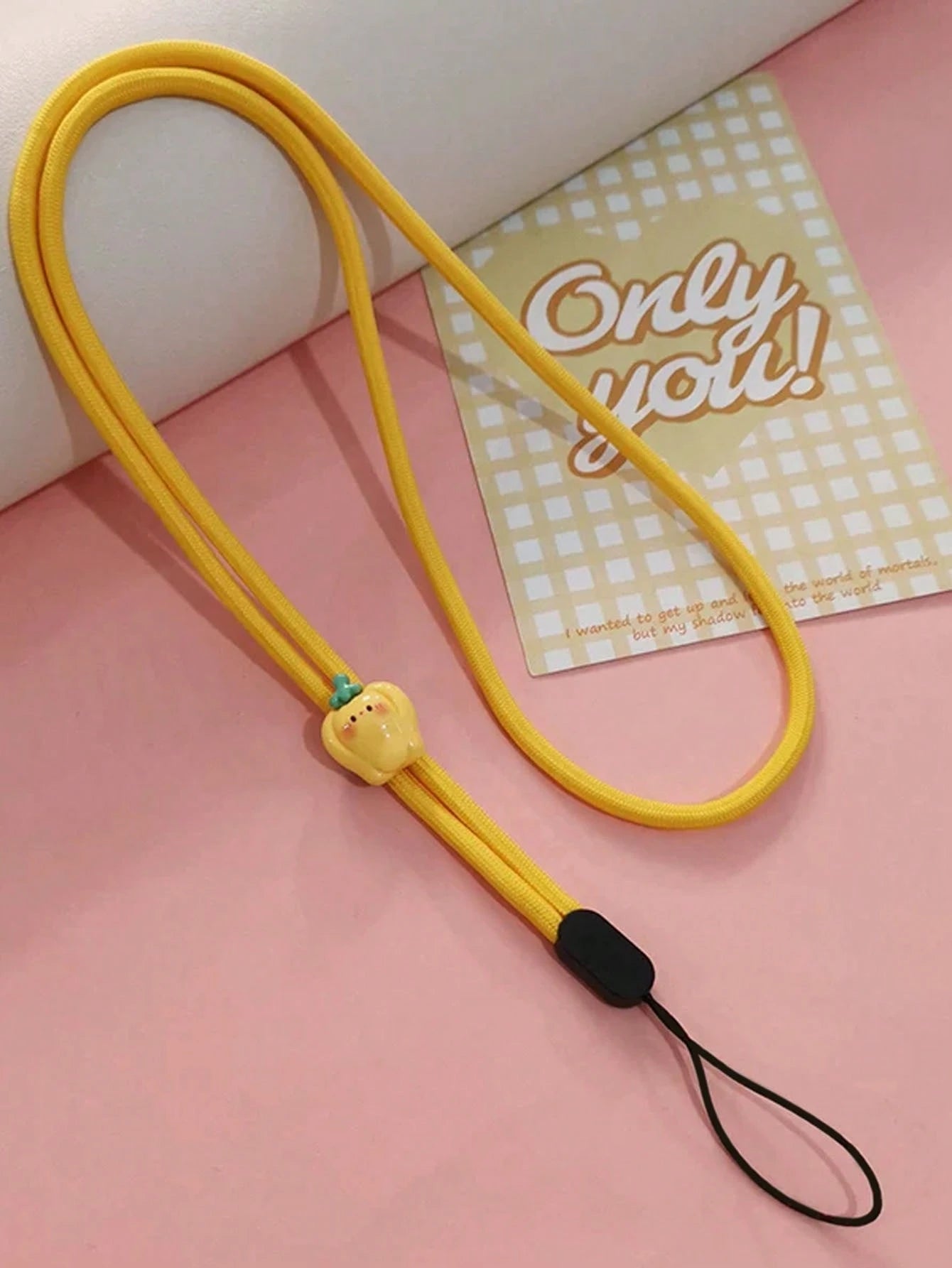 1pc Solid Color Nylon Thin Phone Wrist Lanyard, Cute 3D Resin Cartoon Vegetable Fruit Decor Anti-Lost Wrist Strap, Suitable For Daily Matching As Keychain, Bag Pendant Accessory