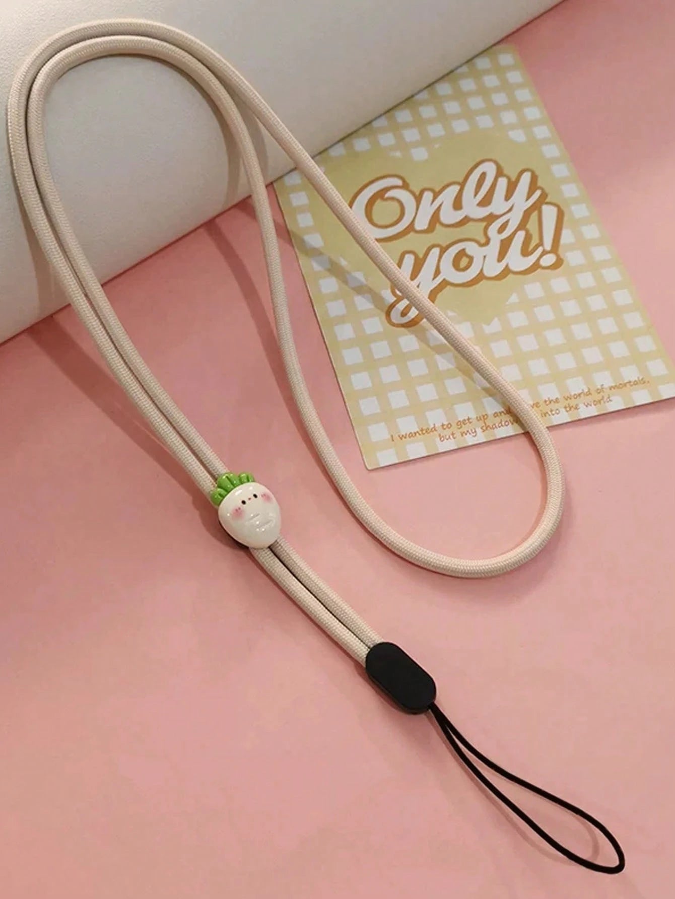 1pc Solid Color Nylon Thin Phone Wrist Lanyard, Cute 3D Resin Cartoon Vegetable Fruit Decor Anti-Lost Wrist Strap, Suitable For Daily Matching As Keychain, Bag Pendant Accessory