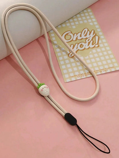 1pc Solid Color Nylon Thin Phone Wrist Lanyard, Cute 3D Resin Cartoon Vegetable Fruit Decor Anti-Lost Wrist Strap, Suitable For Daily Matching As Keychain, Bag Pendant Accessory
