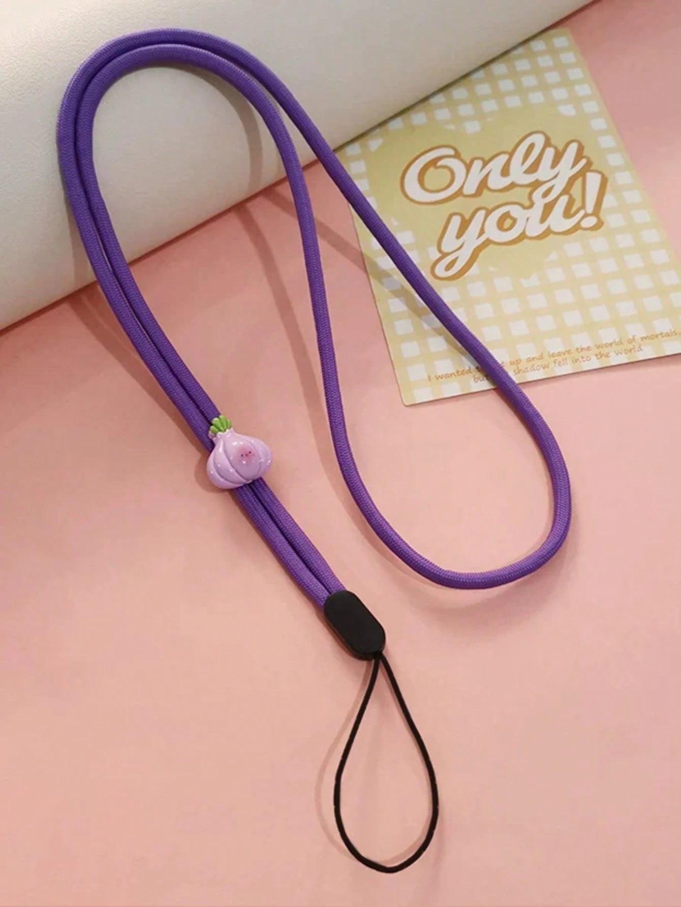 1pc Solid Color Nylon Thin Phone Wrist Lanyard, Cute 3D Resin Cartoon Vegetable Fruit Decor Anti-Lost Wrist Strap, Suitable For Daily Matching As Keychain, Bag Pendant Accessory