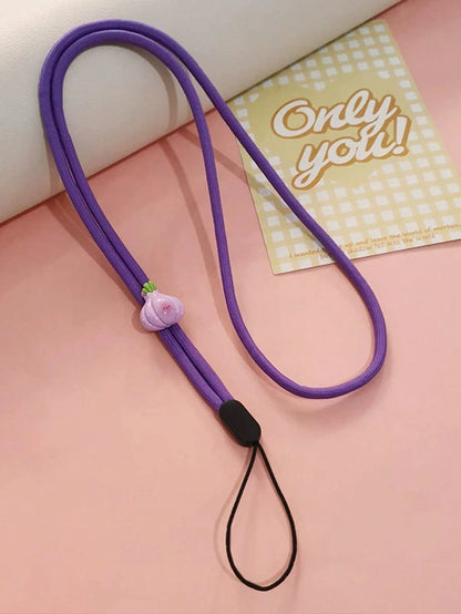 1pc Solid Color Nylon Thin Phone Wrist Lanyard, Cute 3D Resin Cartoon Vegetable Fruit Decor Anti-Lost Wrist Strap, Suitable For Daily Matching As Keychain, Bag Pendant Accessory