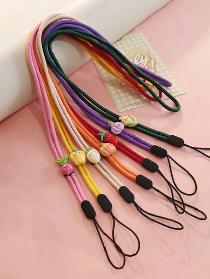 1pc Solid Color Nylon Thin Phone Wrist Lanyard, Cute 3D Resin Cartoon Vegetable Fruit Decor Anti-Lost Wrist Strap, Suitable For Daily Matching As Keychain, Bag Pendant Accessory