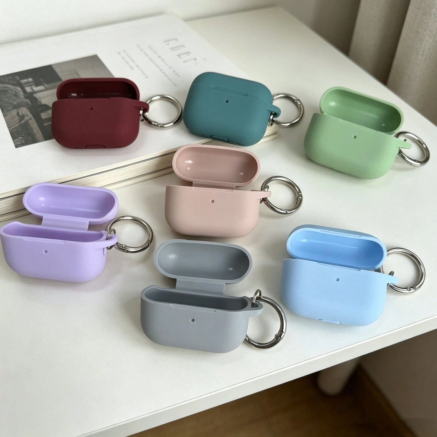 1pc Solid Color Silicone Earphone Case Compatible With Air Pods, Silicone One-Piece Solid Color Protective Cover