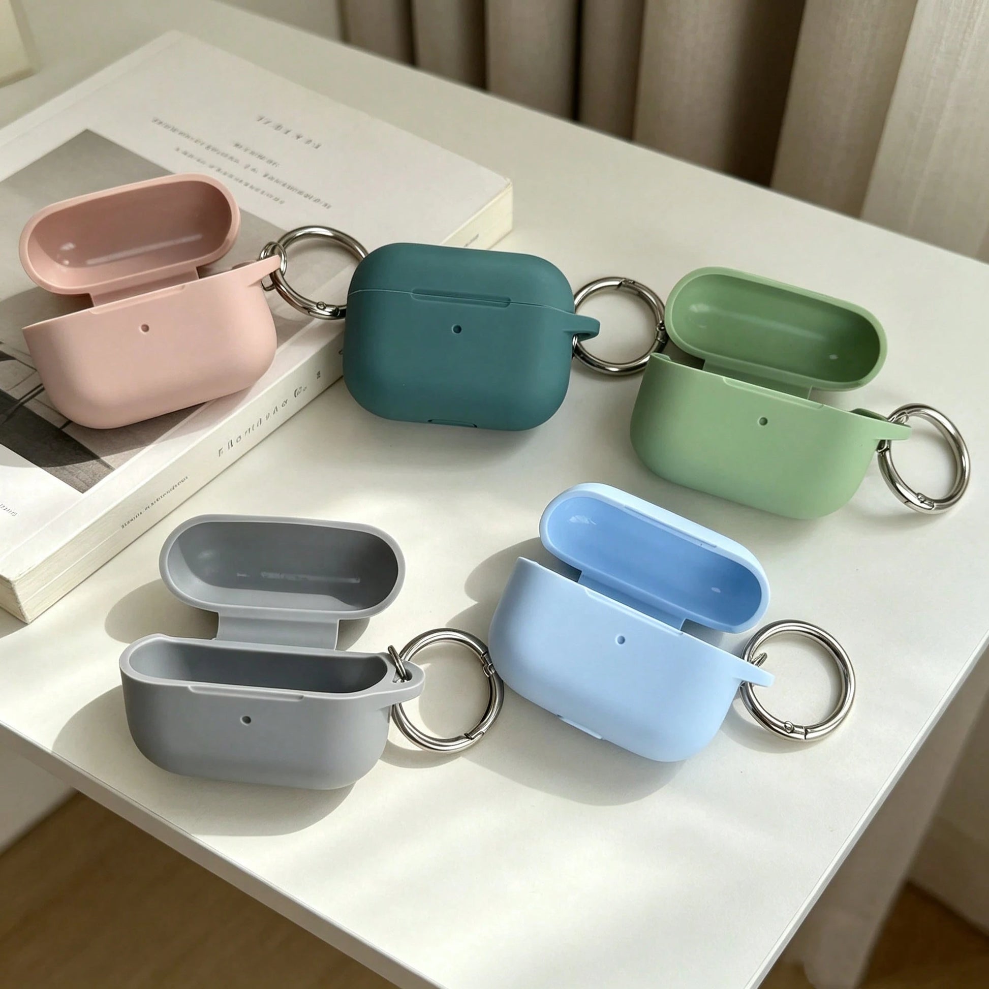 1pc Solid Color Silicone Earphone Case Compatible With Air Pods, Silicone One-Piece Solid Color Protective Cover