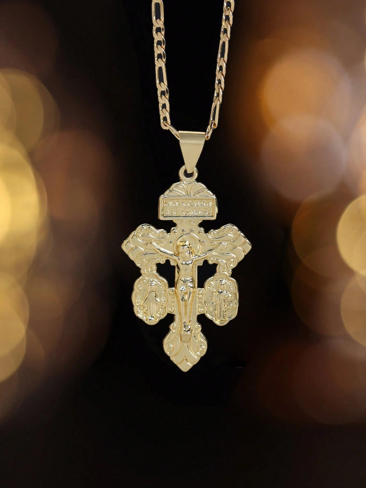 1pc Stainless Steel Chain Religious Forgiveness Cross Necklace, Jesus, Virgin Mary, St. Benedict Catholic Forgiveness Cross Necklace, Unisex