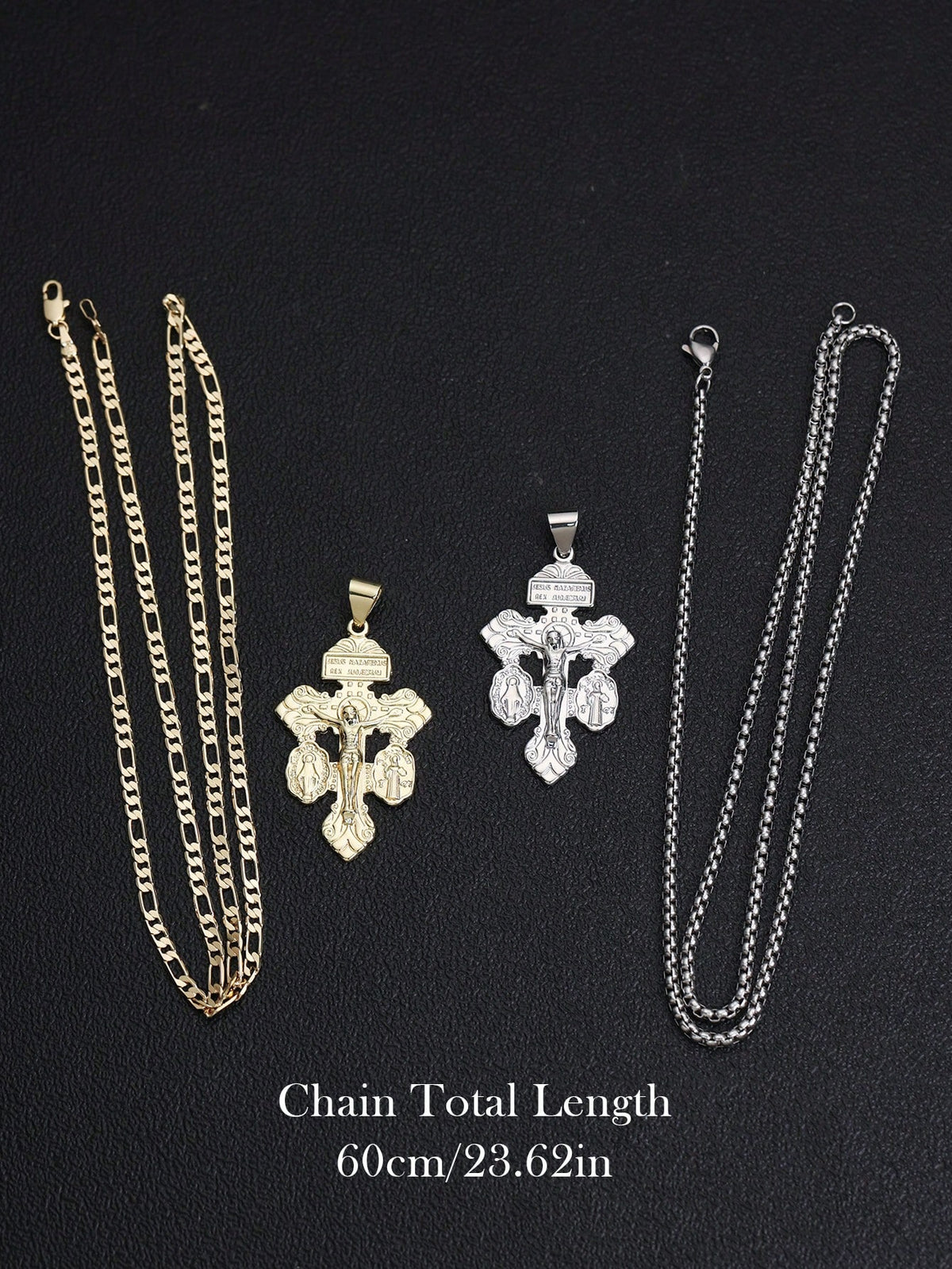 1pc Stainless Steel Chain Religious Forgiveness Cross Necklace, Jesus, Virgin Mary, St. Benedict Catholic Forgiveness Cross Necklace, Unisex