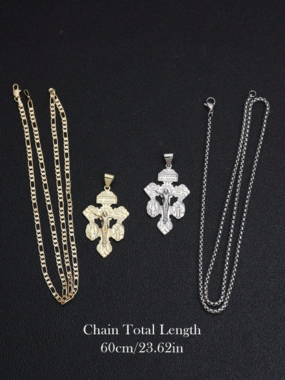 1pc Stainless Steel Chain Religious Forgiveness Cross Necklace, Jesus, Virgin Mary, St. Benedict Catholic Forgiveness Cross Necklace, Unisex