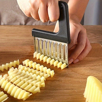 1pc Stainless Steel Manual Wavy Blade Potato Slicer- Ergonomic Handle, Suitable For Making Uniform Curly Fries, Hash Browns And Creative Vegetable Slices- Durable Kitchen Tool Essential For Home Coo