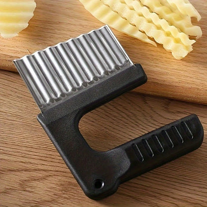 1pc Stainless Steel Manual Wavy Blade Potato Slicer- Ergonomic Handle, Suitable For Making Uniform Curly Fries, Hash Browns And Creative Vegetable Slices- Durable Kitchen Tool Essential For Home Coo