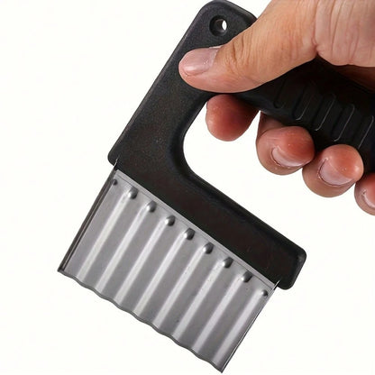 1pc Stainless Steel Manual Wavy Blade Potato Slicer- Ergonomic Handle, Suitable For Making Uniform Curly Fries, Hash Browns And Creative Vegetable Slices- Durable Kitchen Tool Essential For Home Coo