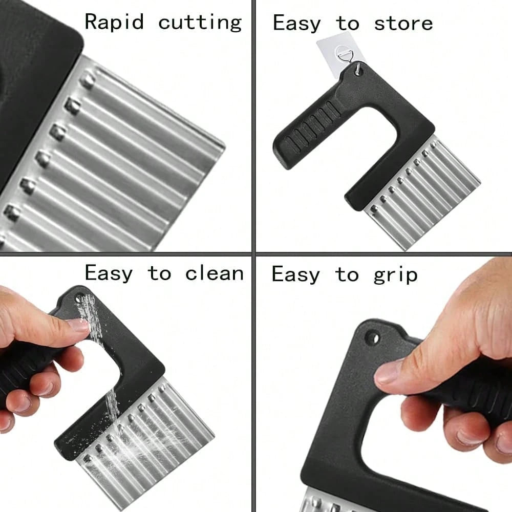 1pc Stainless Steel Manual Wavy Blade Potato Slicer- Ergonomic Handle, Suitable For Making Uniform Curly Fries, Hash Browns And Creative Vegetable Slices- Durable Kitchen Tool Essential For Home Coo