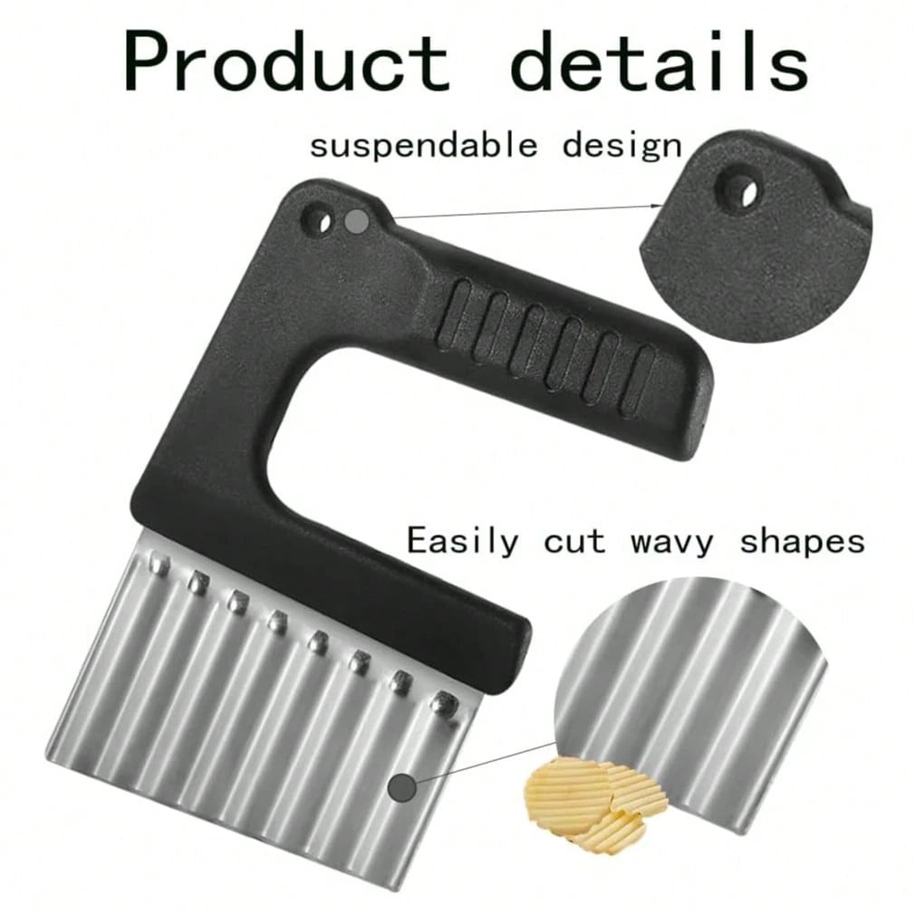 1pc Stainless Steel Manual Wavy Blade Potato Slicer- Ergonomic Handle, Suitable For Making Uniform Curly Fries, Hash Browns And Creative Vegetable Slices- Durable Kitchen Tool Essential For Home Coo