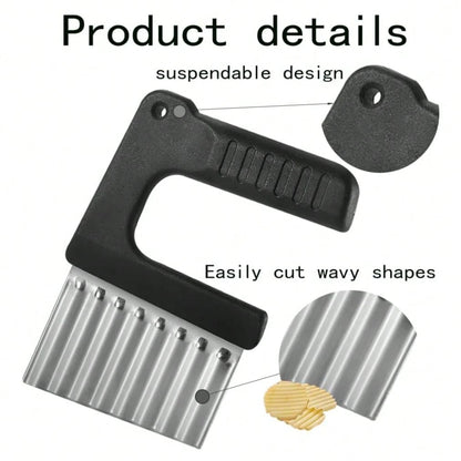 1pc Stainless Steel Manual Wavy Blade Potato Slicer- Ergonomic Handle, Suitable For Making Uniform Curly Fries, Hash Browns And Creative Vegetable Slices- Durable Kitchen Tool Essential For Home Coo