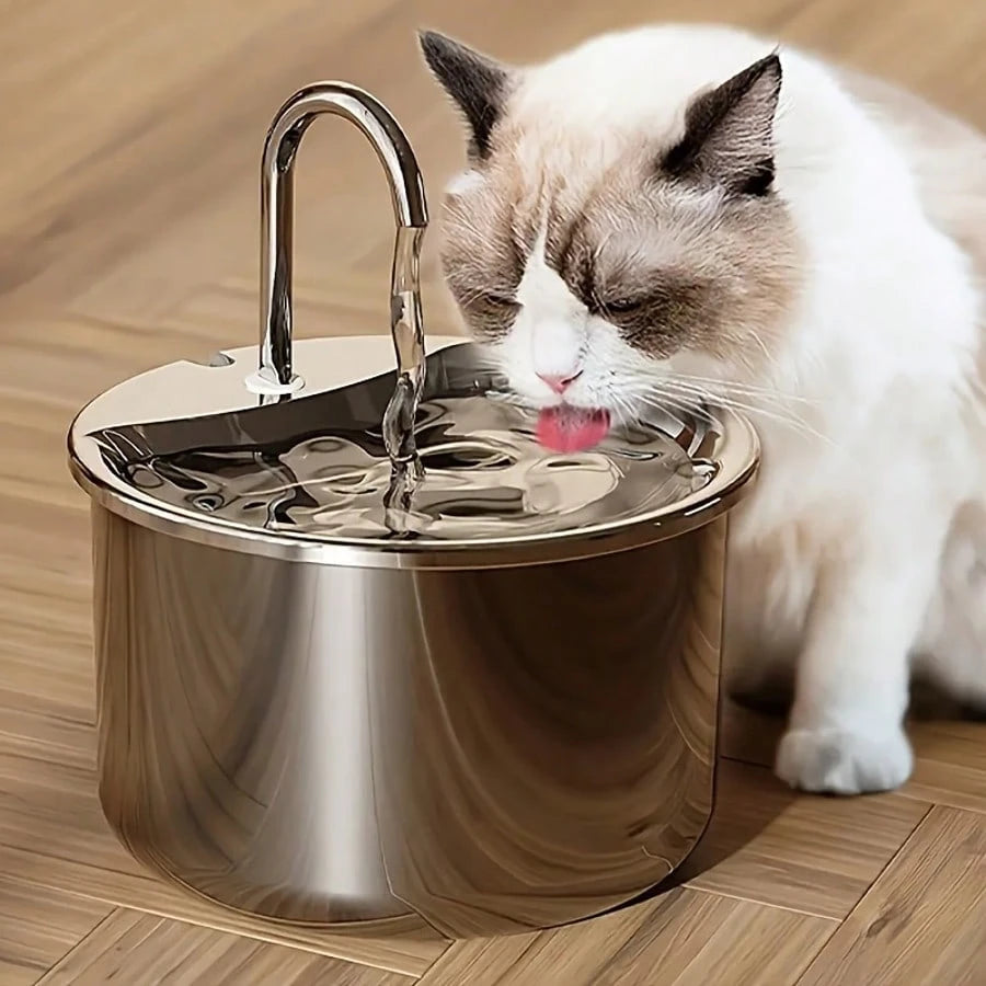 1pc Stainless Steel Pet Water Dispenser, USB Powered Automatic Cat/Dog Water Feeder With Splash-Proof Tray, Quiet Operation, Increases Water Intake- No Battery Required, Indoor Pet Accessory| Stylis