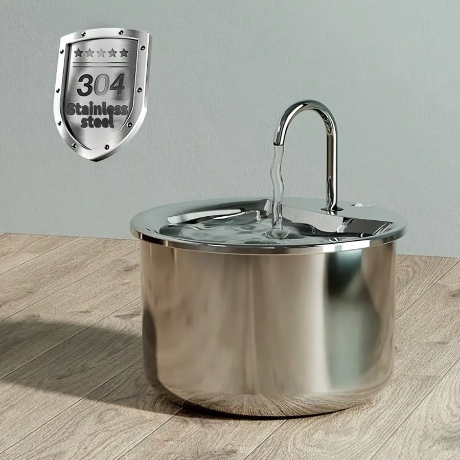 1pc Stainless Steel Pet Water Dispenser, USB Powered Automatic Cat/Dog Water Feeder With Splash-Proof Tray, Quiet Operation, Increases Water Intake- No Battery Required, Indoor Pet Accessory| Stylis