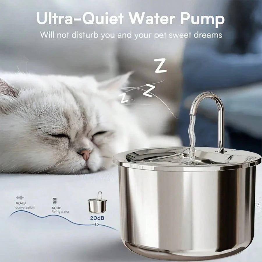 1pc Stainless Steel Pet Water Dispenser, USB Powered Automatic Cat/Dog Water Feeder With Splash-Proof Tray, Quiet Operation, Increases Water Intake- No Battery Required, Indoor Pet Accessory| Stylis