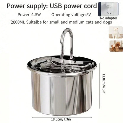1pc Stainless Steel Pet Water Dispenser, USB Powered Automatic Cat/Dog Water Feeder With Splash-Proof Tray, Quiet Operation, Increases Water Intake- No Battery Required, Indoor Pet Accessory| Stylis