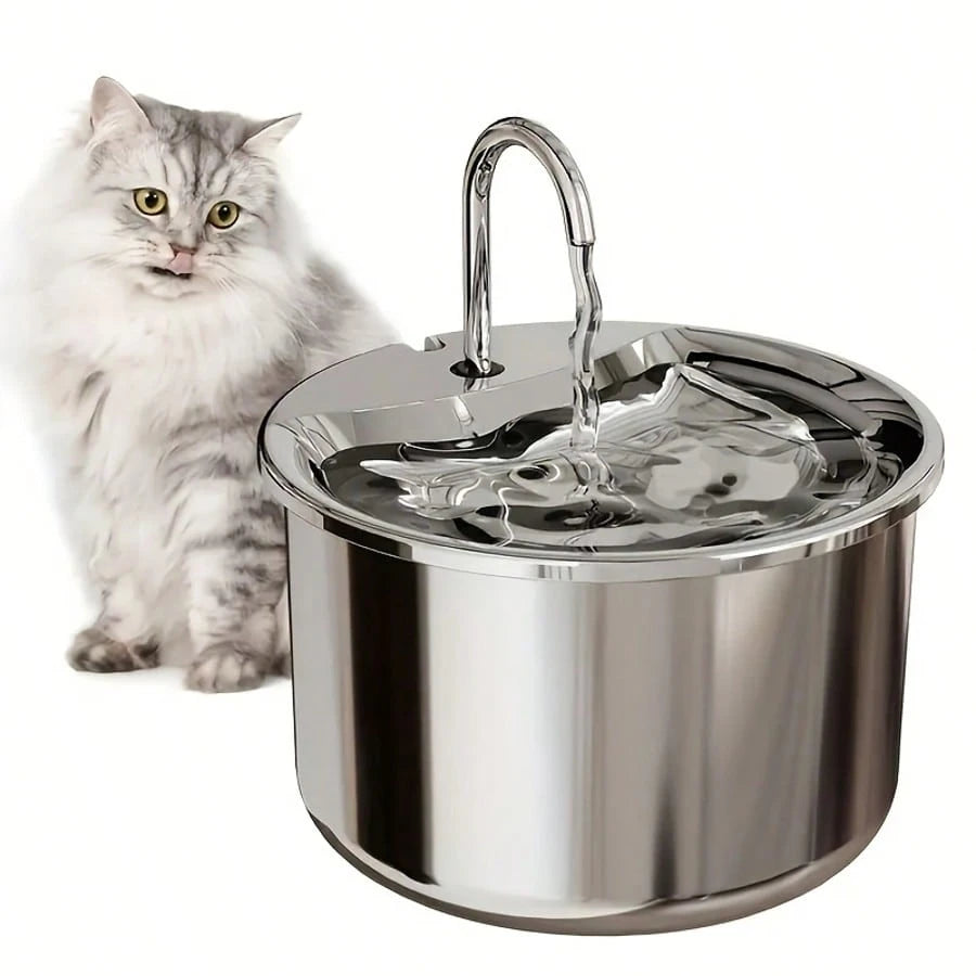 1pc Stainless Steel Pet Water Dispenser, USB Powered Automatic Cat/Dog Water Feeder With Splash-Proof Tray, Quiet Operation, Increases Water Intake- No Battery Required, Indoor Pet Accessory| Stylis