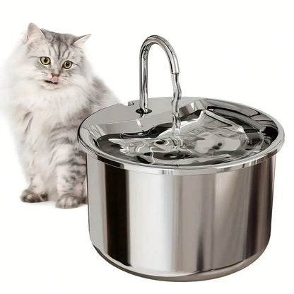 1pc Stainless Steel Pet Water Dispenser, USB Powered Automatic Cat/Dog Water Feeder With Splash-Proof Tray, Quiet Operation, Increases Water Intake- No Battery Required, Indoor Pet Accessory| Stylis