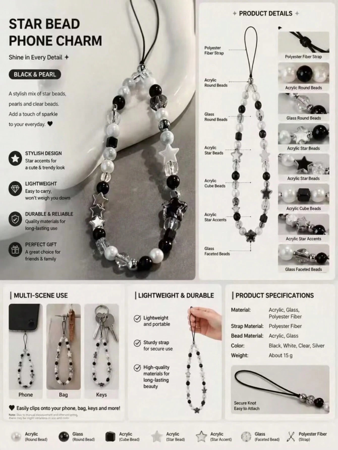 1pc Starry Sky Phone Chain, Transparent Acrylic Handmade Beaded Camera Lanyard, Phone Accessory, Phone Lanyard, Smartphone Wrist Strap, Smartphone Crossbody Bag (Actual Size May Vary Slightly From The