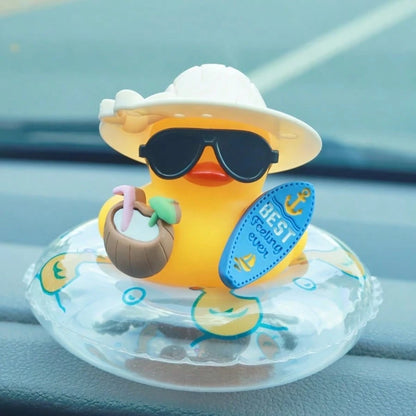 1pc Summer Duck Car Decor- Tropical Beach Dashboard Statue Featuring Coconut And Green Buoy Accents, Unisex Anti-Slip Car Accessory, Fun Gift For Friends (Includes Sticky Pad)