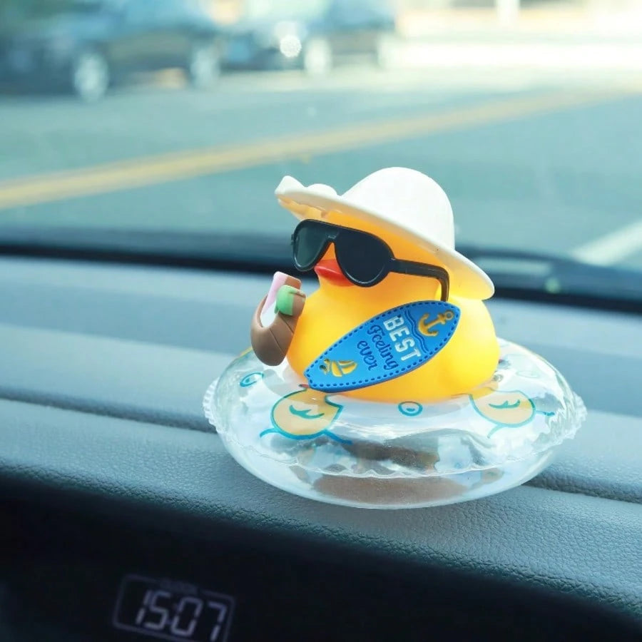 1pc Summer Duck Car Decor- Tropical Beach Dashboard Statue Featuring Coconut And Green Buoy Accents, Unisex Anti-Slip Car Accessory, Fun Gift For Friends (Includes Sticky Pad)