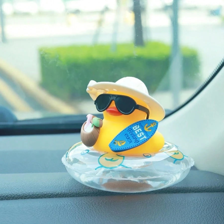 1pc Summer Duck Car Decor- Tropical Beach Dashboard Statue Featuring Coconut And Green Buoy Accents, Unisex Anti-Slip Car Accessory, Fun Gift For Friends (Includes Sticky Pad)