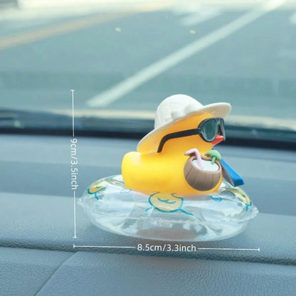 1pc Summer Duck Car Decor- Tropical Beach Dashboard Statue Featuring Coconut And Green Buoy Accents, Unisex Anti-Slip Car Accessory, Fun Gift For Friends (Includes Sticky Pad)