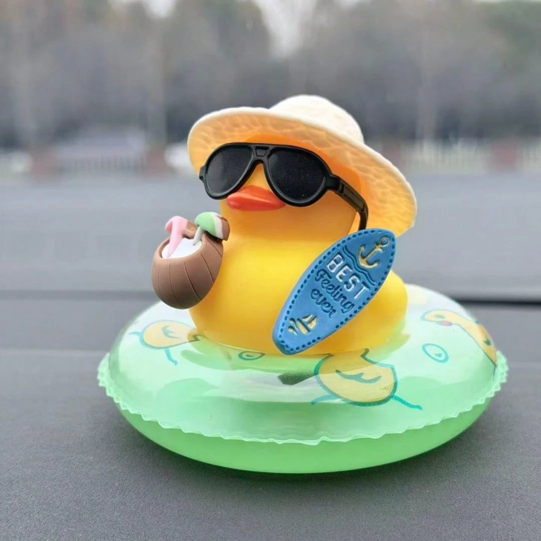 1pc Summer Duck Car Decor- Tropical Beach Dashboard Statue Featuring Coconut And Green Buoy Accents, Unisex Anti-Slip Car Accessory, Fun Gift For Friends (Includes Sticky Pad)