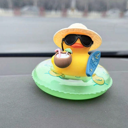 1pc Summer Duck Car Decor- Tropical Beach Dashboard Statue Featuring Coconut And Green Buoy Accents, Unisex Anti-Slip Car Accessory, Fun Gift For Friends (Includes Sticky Pad)