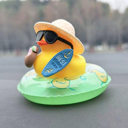 1pc Summer Duck Car Decor- Tropical Beach Dashboard Statue Featuring Coconut And Green Buoy Accents, Unisex Anti-Slip Car Accessory, Fun Gift For Friends (Includes Sticky Pad)