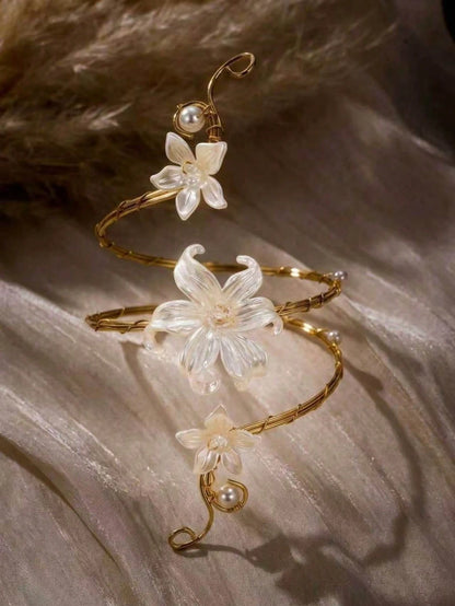 1pc Summer Fashion Floral Arm Chain Exaggerated Geometric Open Metal Bracelet Arm Cuff Suitable For Vacation, Party, Gathering
