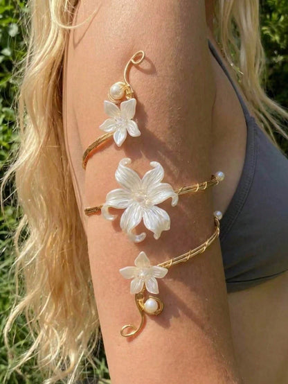 1pc Summer Fashion Floral Arm Chain Exaggerated Geometric Open Metal Bracelet Arm Cuff Suitable For Vacation, Party, Gathering