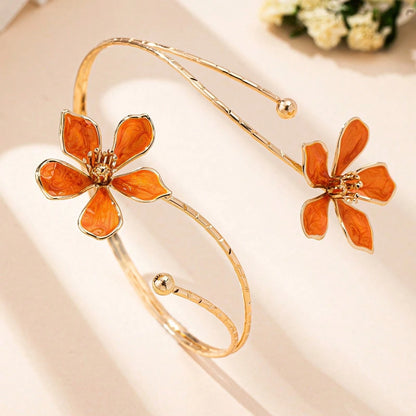 1pc Summer Fashion Floral Arm Chain Exaggerated Geometric Open Metal Bracelet Arm Cuff Suitable For Vacation, Party, Gathering