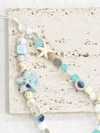 1pc Summer Sea Breeze Blue Phone Chain- Fresh Cute CCD Hook- DIY Pendant-Camera Anti-Drop Strap- Blue Style