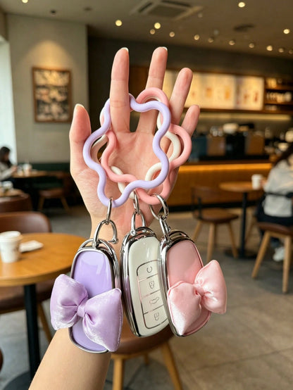 1PC Summer TPU Car Key Cover For Chery Tiggo 8 Pro, Omoda, Arrizo 8/7 Plus, Kunpeng Edition E+, Tiggo 9, With Bow & Flower Lanyard, For Girls