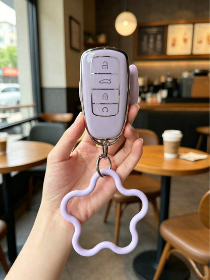 1PC Summer TPU Car Key Cover For Chery Tiggo 8 Pro, Omoda, Arrizo 8/7 Plus, Kunpeng Edition E+, Tiggo 9, With Bow & Flower Lanyard, For Girls
