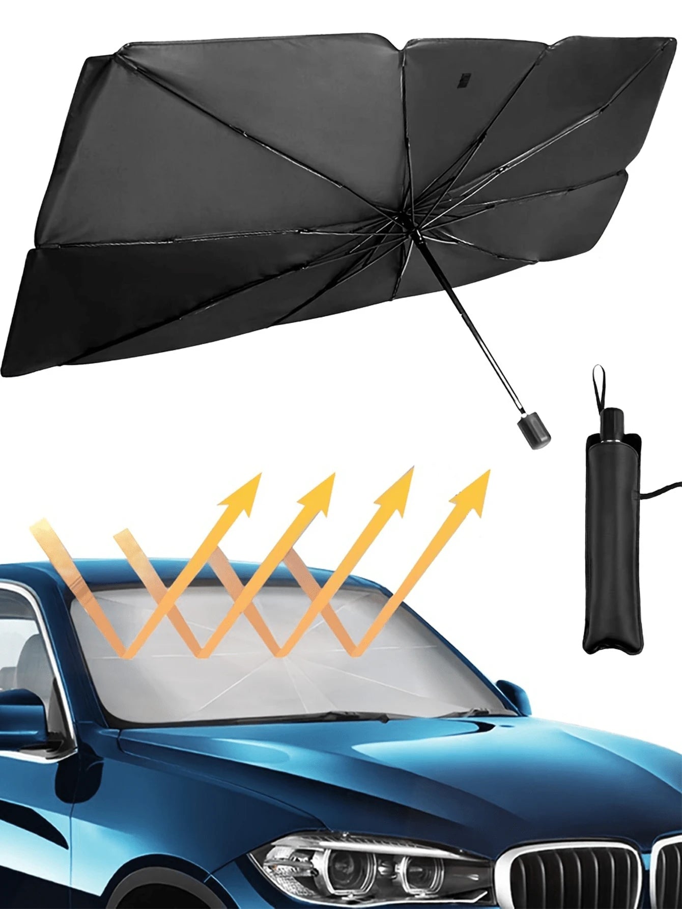 1pc Sun Protection Car Umbrella For Summer Foldable Reflective Sunshade Umbrella For Car Windshield, Queen-Size UV Protector Sun Blind Umbrella Suitable For All Sizes Of Car Windshields Thick Titanium